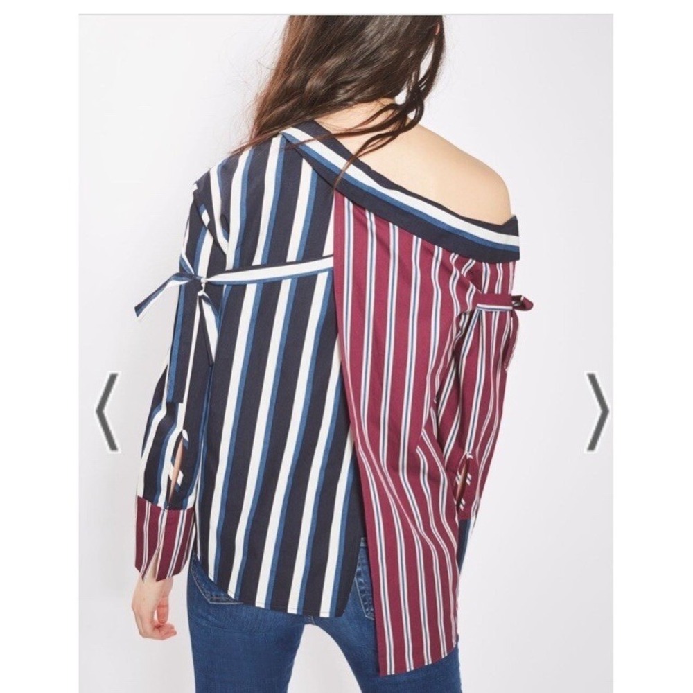 Haute Rogue Colorblock Striped Satin Button Up Shirt Women‎ S